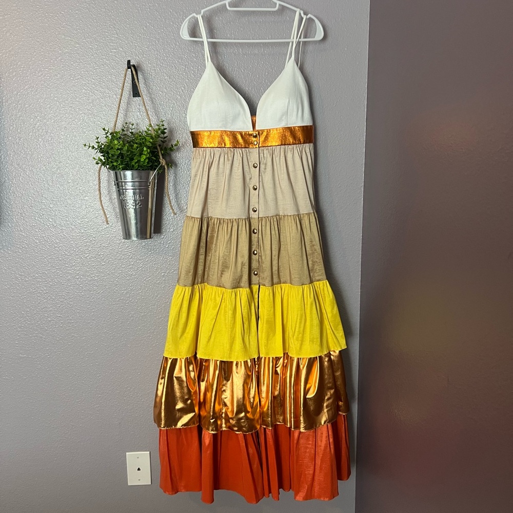 Kimberly Goldson Tiered Ombré Metallic Maxi Dress – Size 8 (Altered at Bust)